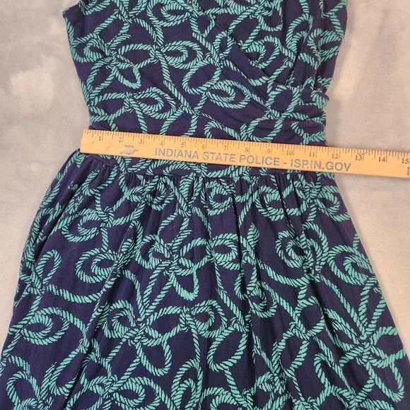 Lands' End Faux Wrap Dress Nautical Rope Pattern Jersey Sleeveless Navy XS - Picture 5 of 6